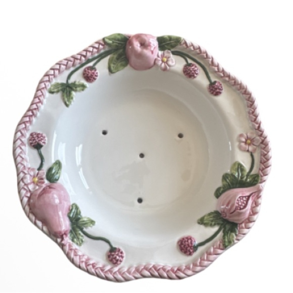 Vintage Italian frutta Fresca fruit strainer bowl - Pink and Green